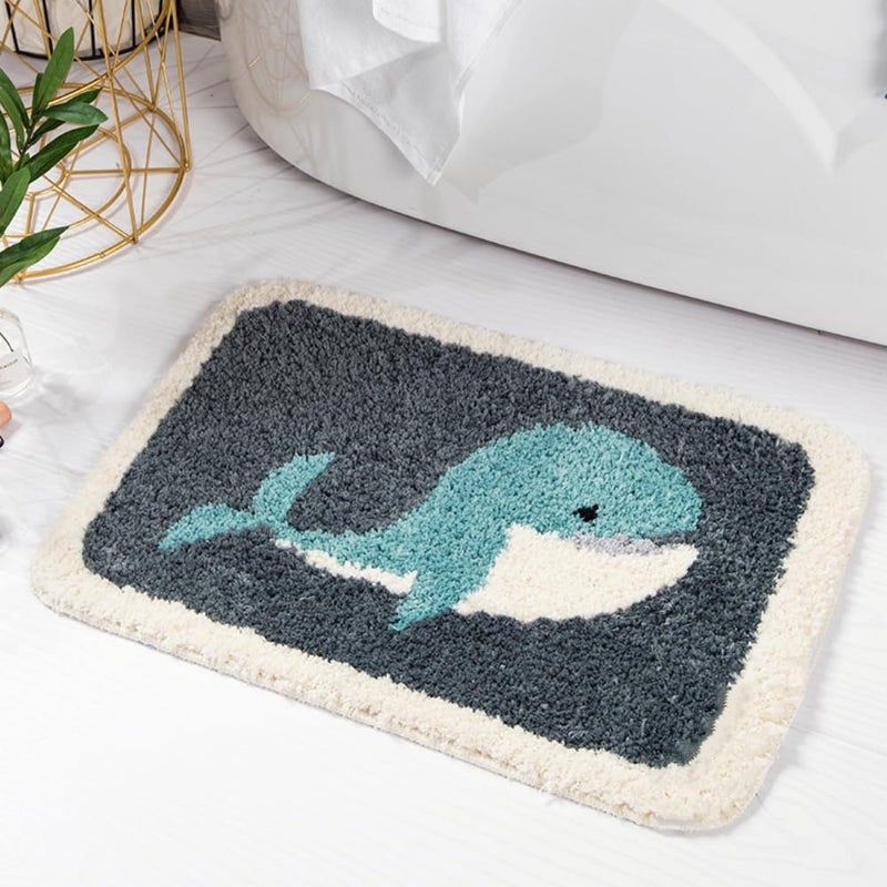 IcosaMro Grey Whale Bath Rug - Non-Slip Soft Absorbent Machine Washable Shower Bath Mat, 16Wx24L Inch - Image 1